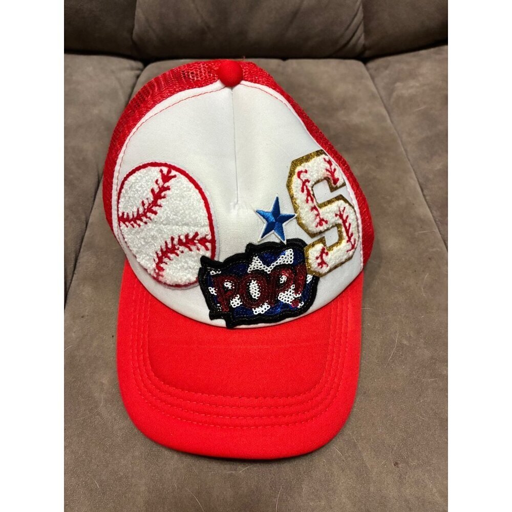 Baseball Trucker Hat Patches Snap Back Varsity Womens Red Casual